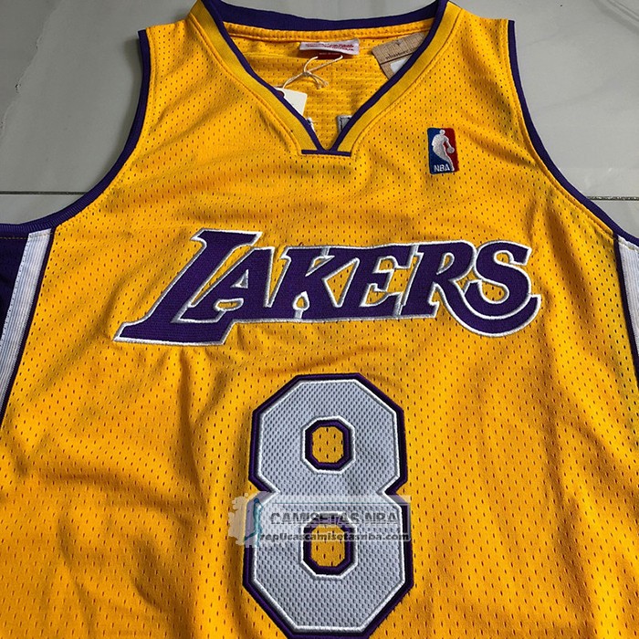 Camiseta Los Angeles Lakers Kobe Bryant NO 8 Mitchell & Ness 1999-00 Amarillo